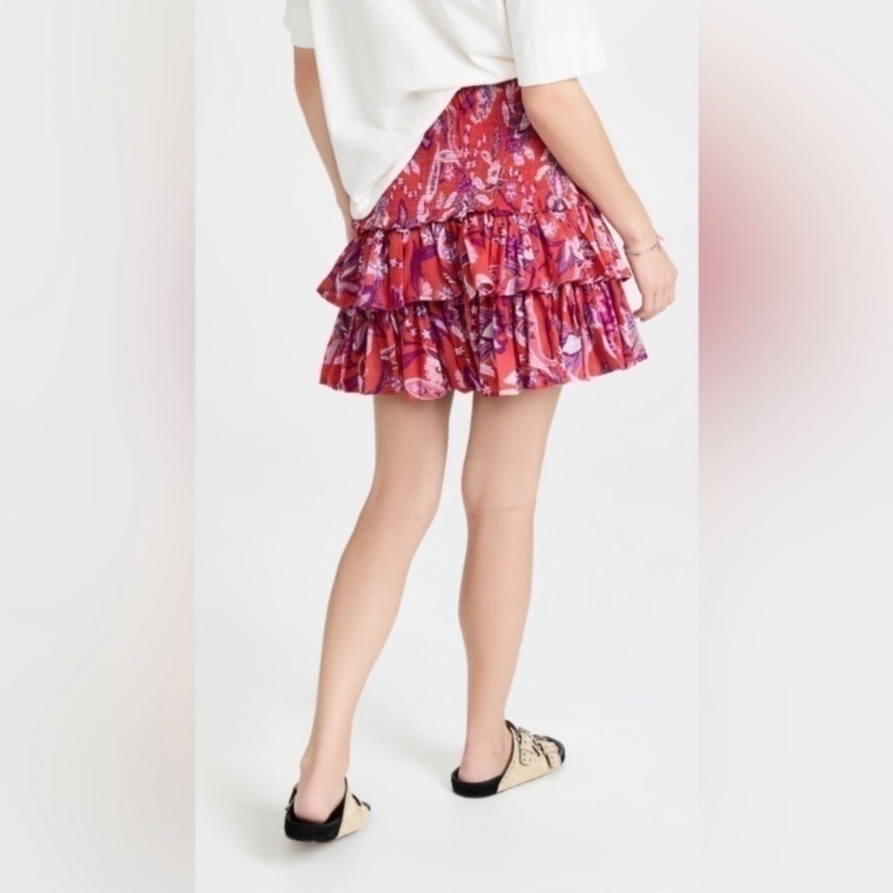 SUNDRY Red & Purple Floral Tiered Ruffle Mini Skirt Cottagecore Boho Festival - Picture 5 of 14